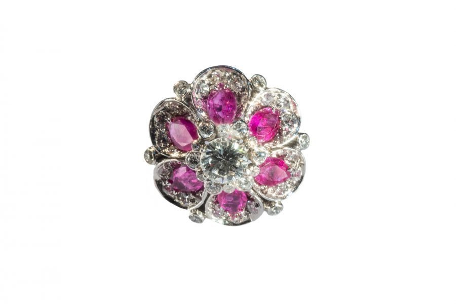 60s Cocktail Ring Rubies and Diamonds