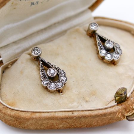 Orecchini antichi primi '900 in oro argento e diamanti taglio antico